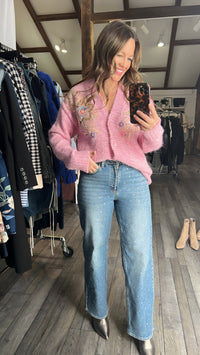 Pink Sparkling Appliqué Cardigan