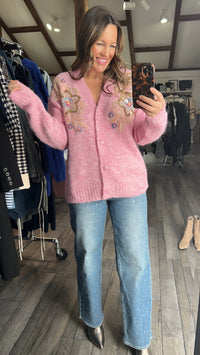 Pink Sparkling Appliqué Cardigan