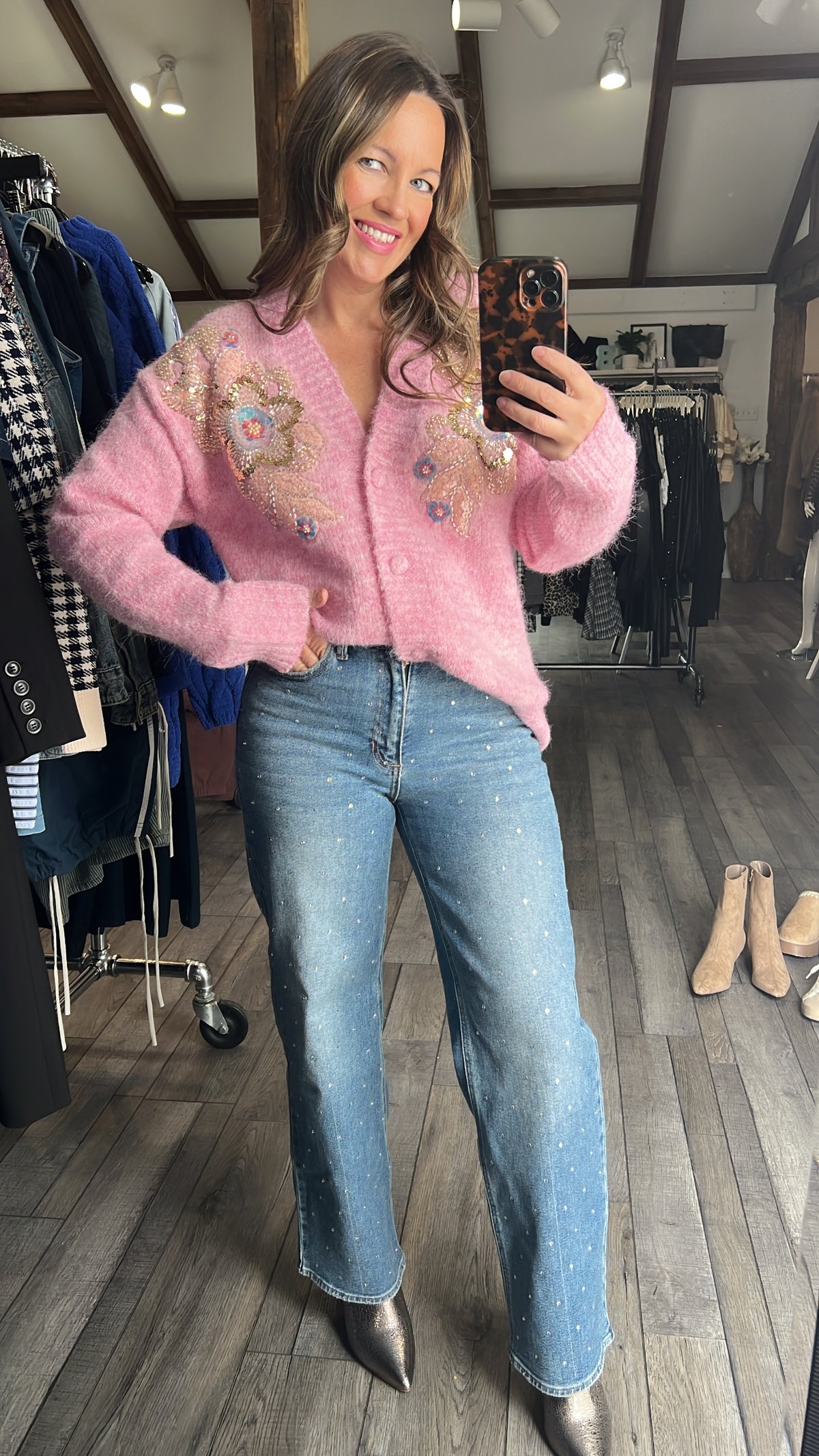 Pink Sparkling Appliqué Cardigan