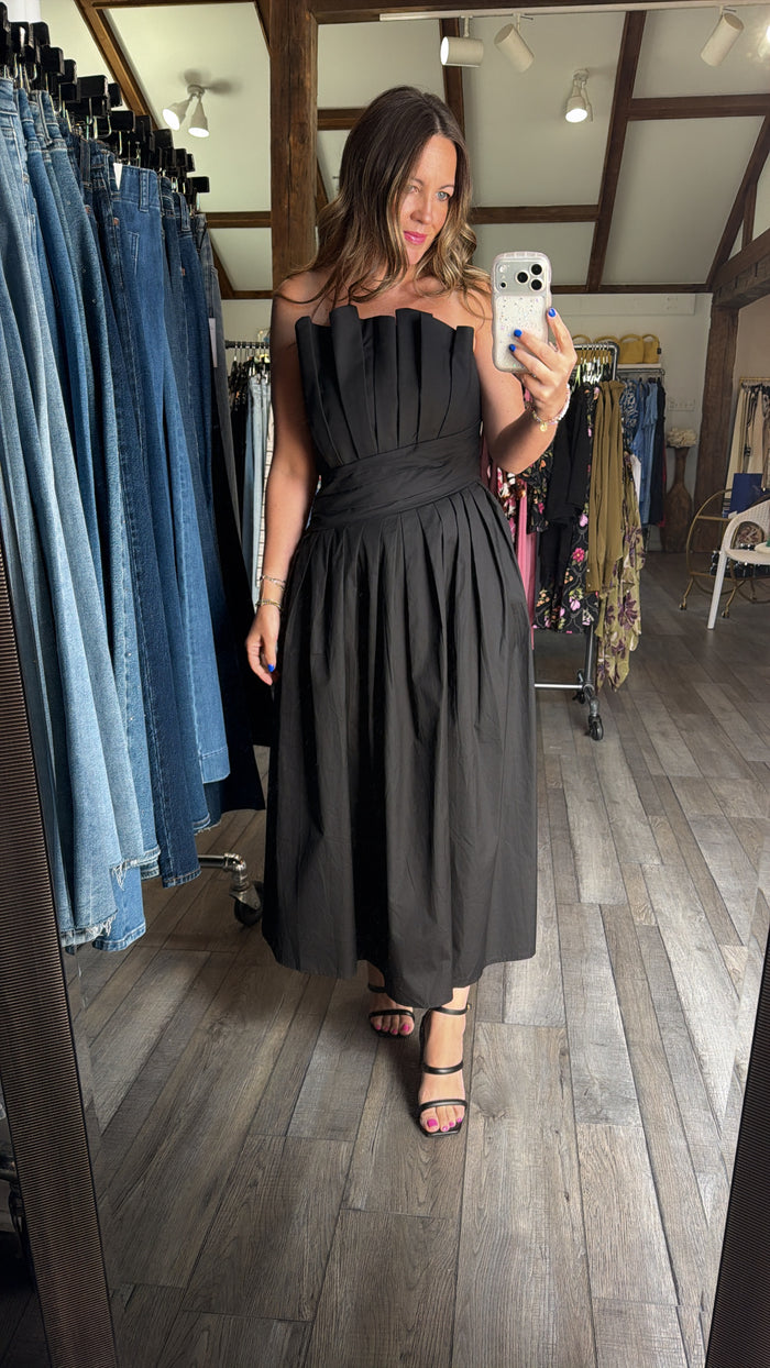 Black Fan Midi Dress