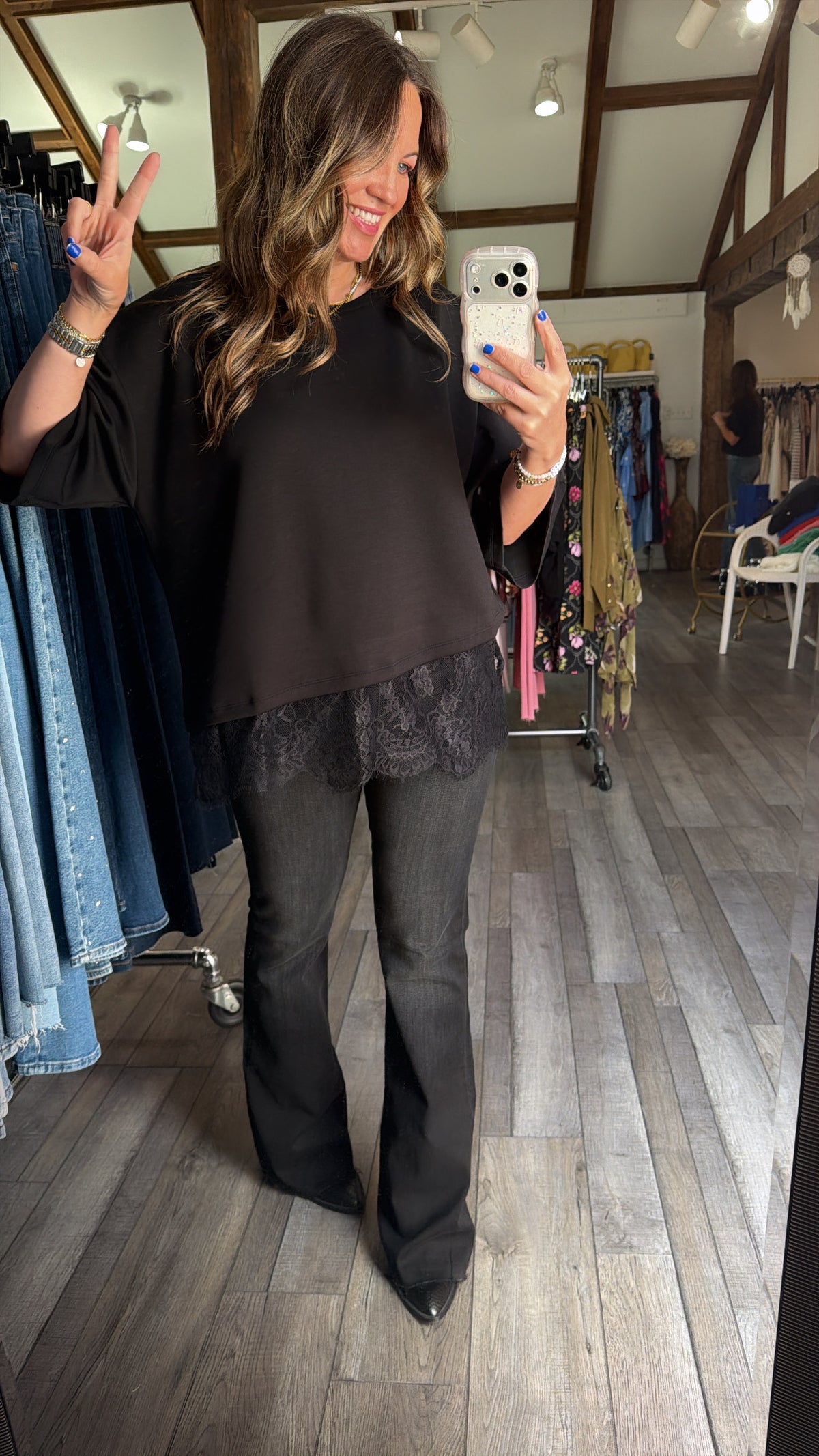 Black Lace Trim Tee Top