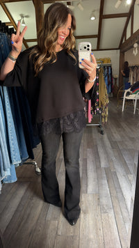 Black Lace Trim Tee Top