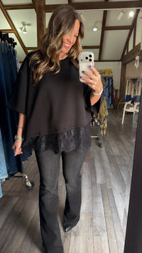 Black Lace Trim Tee Top