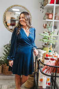 Blue Velvet Frost Kiss Wrap Dress
