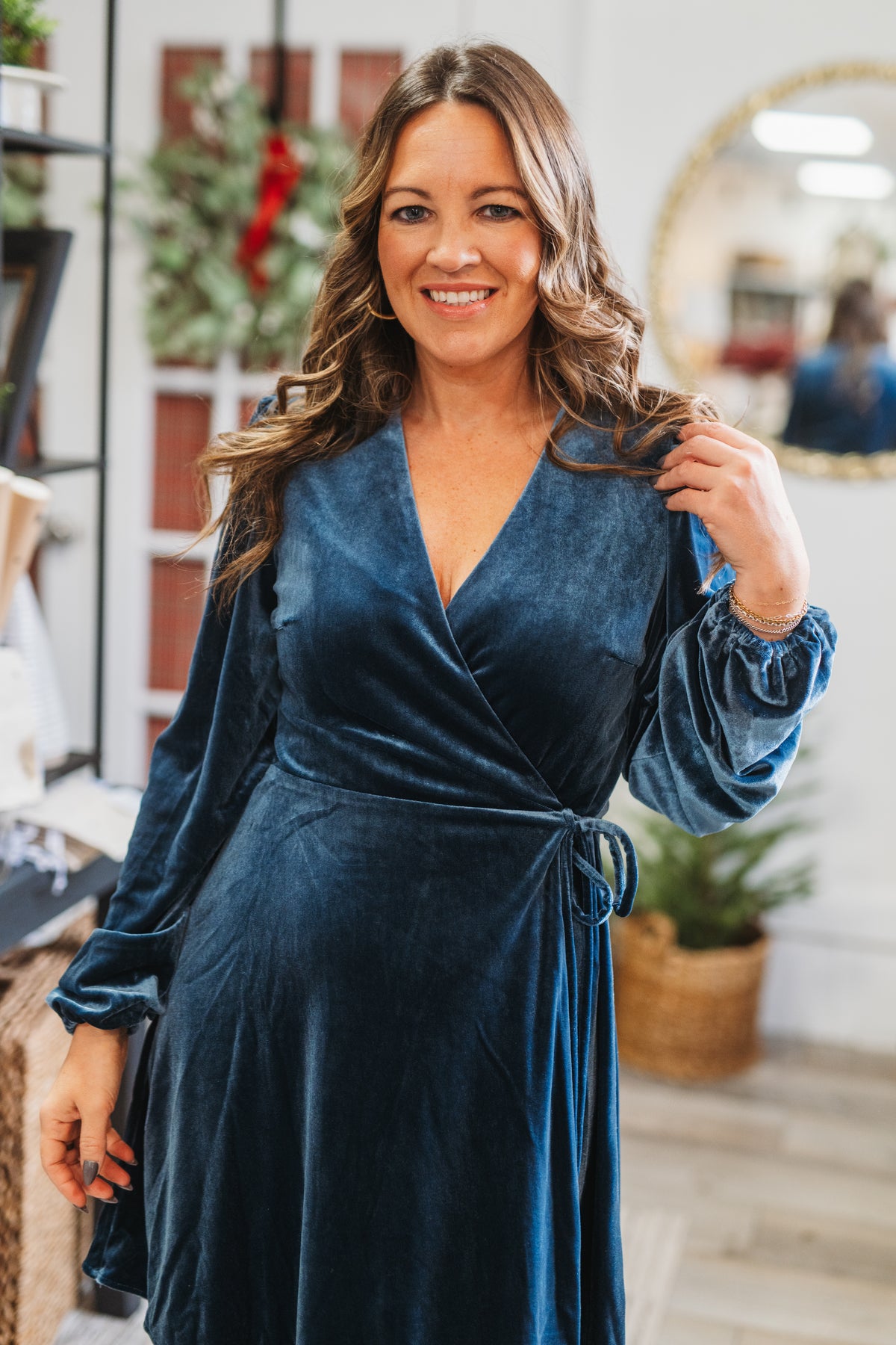 Blue Velvet Frost Kiss Wrap Dress