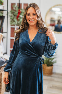 Blue Velvet Frost Kiss Wrap Dress