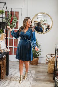 Blue Velvet Frost Kiss Wrap Dress