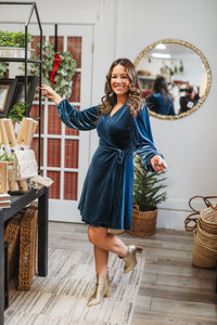 Blue Velvet Frost Kiss Wrap Dress