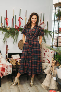 Navy Flannel Plaid Fit Dress