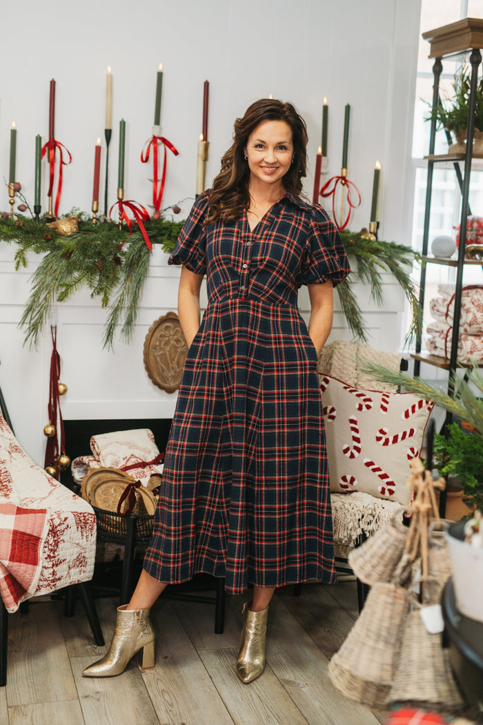 Navy Flannel Plaid Fit Dress