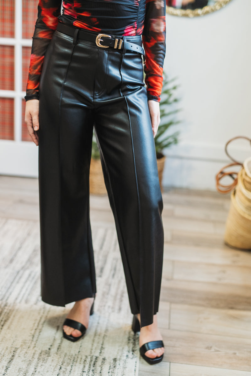 Faux Leather Wide Straight Pant