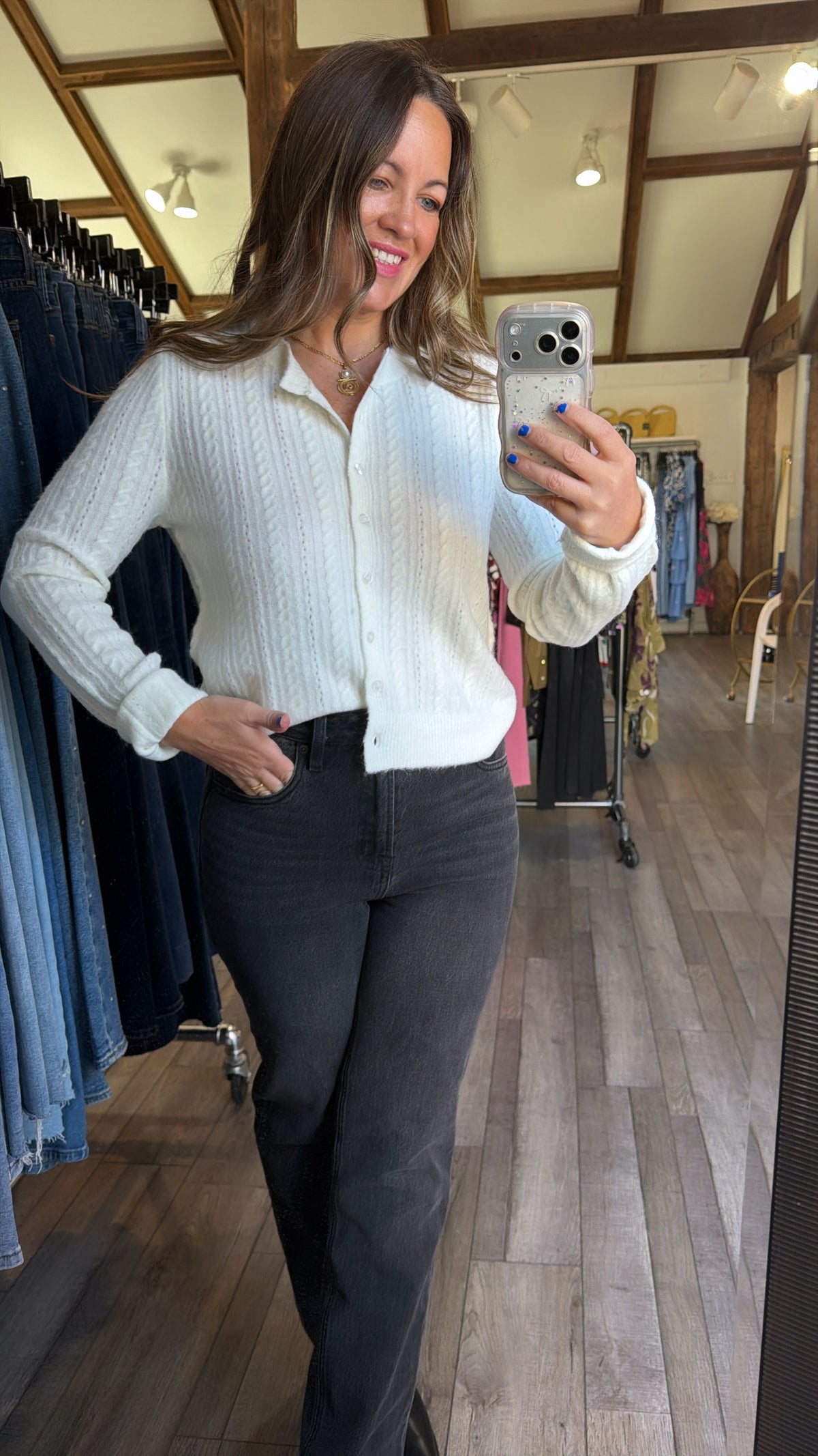 Medina Pointelle Cardigan - Cloud