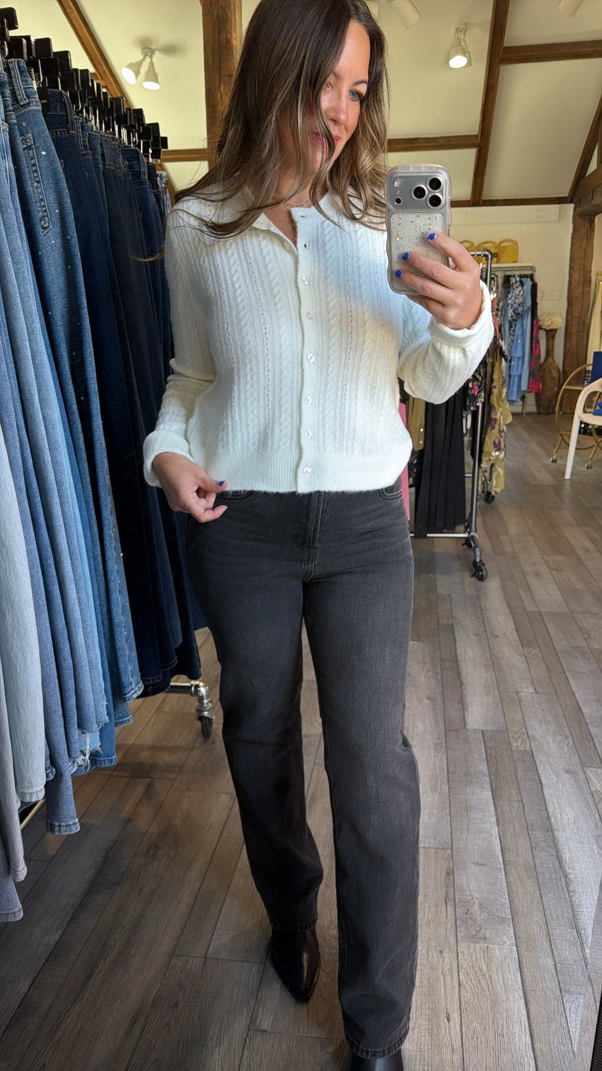 Medina Pointelle Cardigan - Cloud