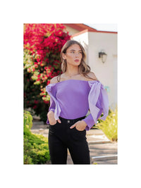 Lilac Off The Shoulder Bow Detail Top