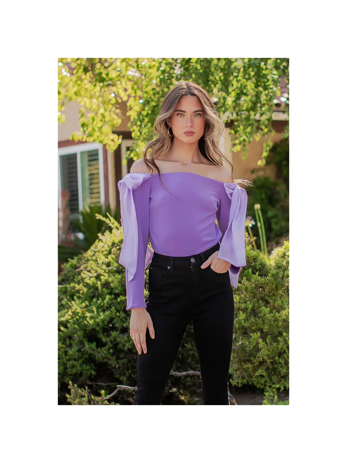 Lilac Off The Shoulder Bow Detail Top