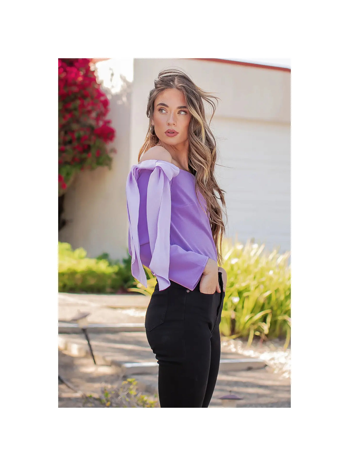 Lilac Off The Shoulder Bow Detail Top