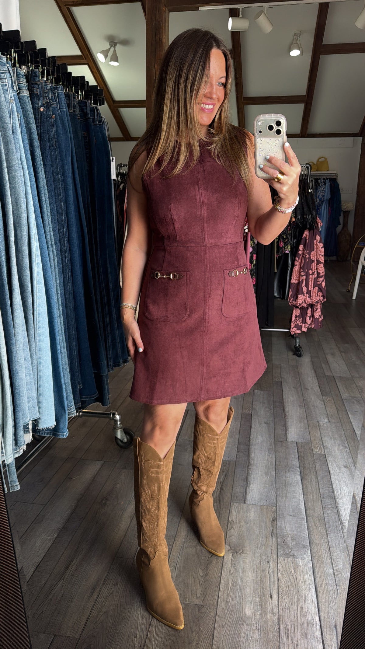 Merlot Faux Suede Shift Dress