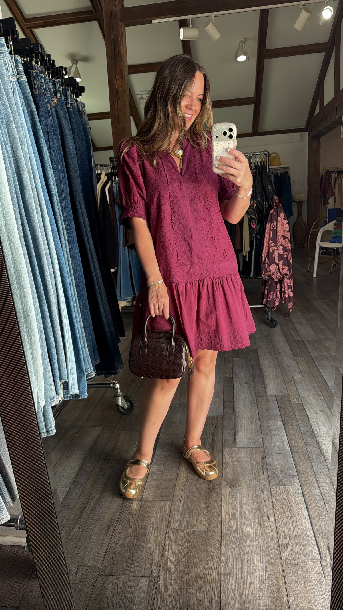 Wine Eyelet Dress
