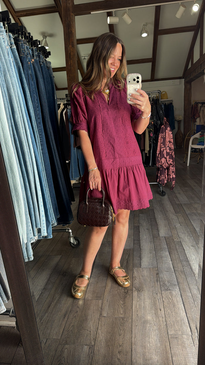 Wine Eyelet Dress