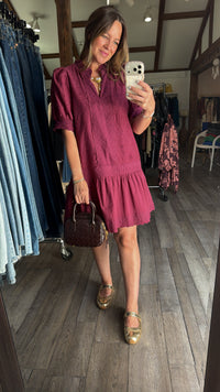 Wine Eyelet Dress