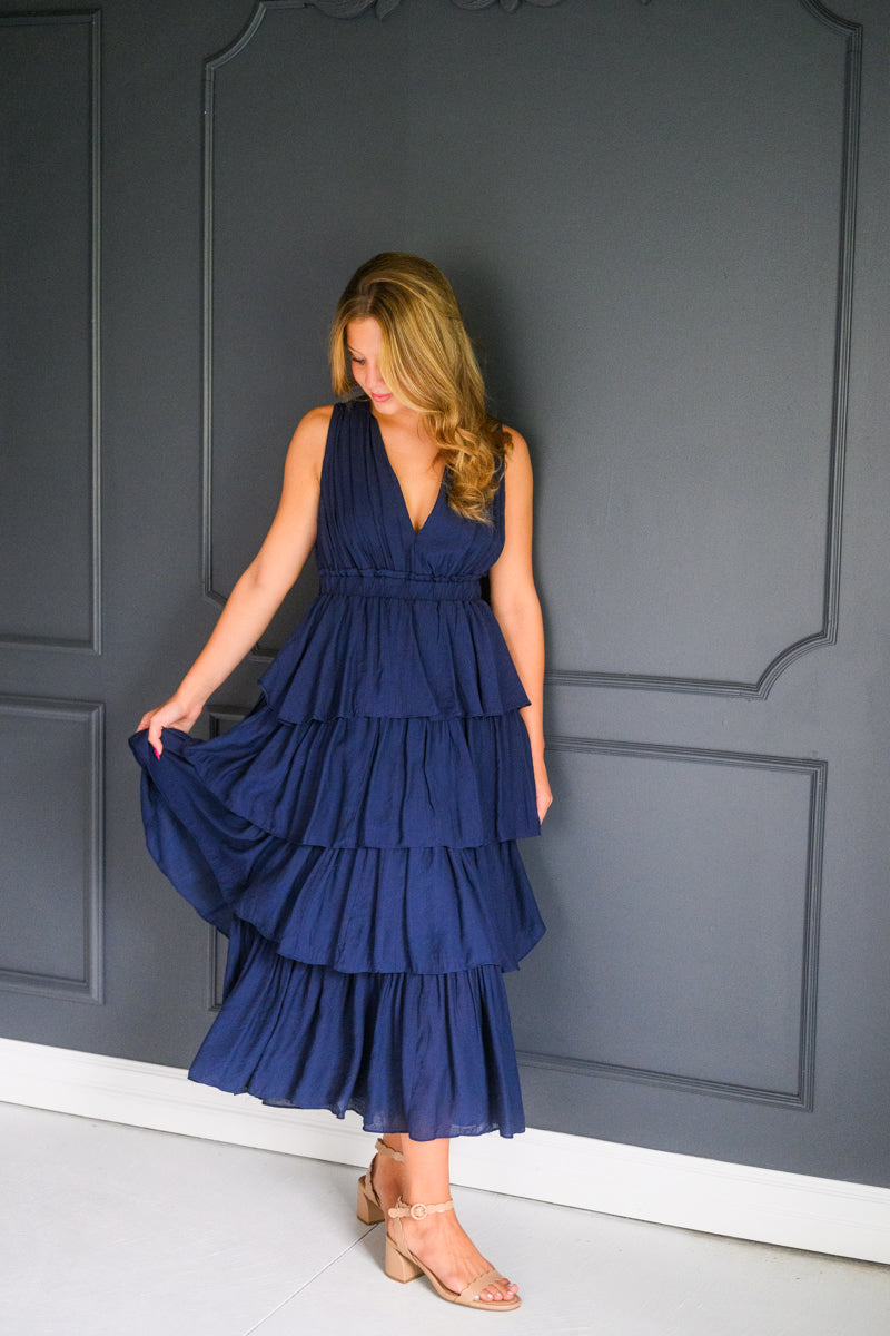 Navy Tiered Romance Dress
