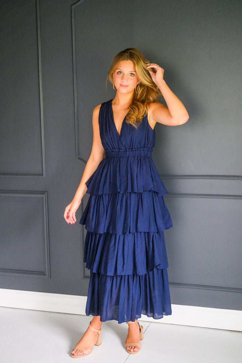 Navy Tiered Romance Dress