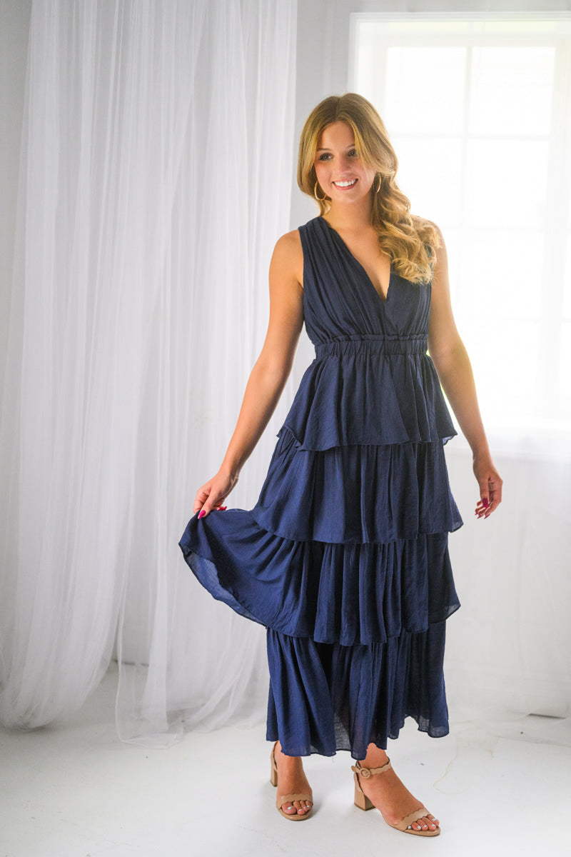 Navy Tiered Romance Dress