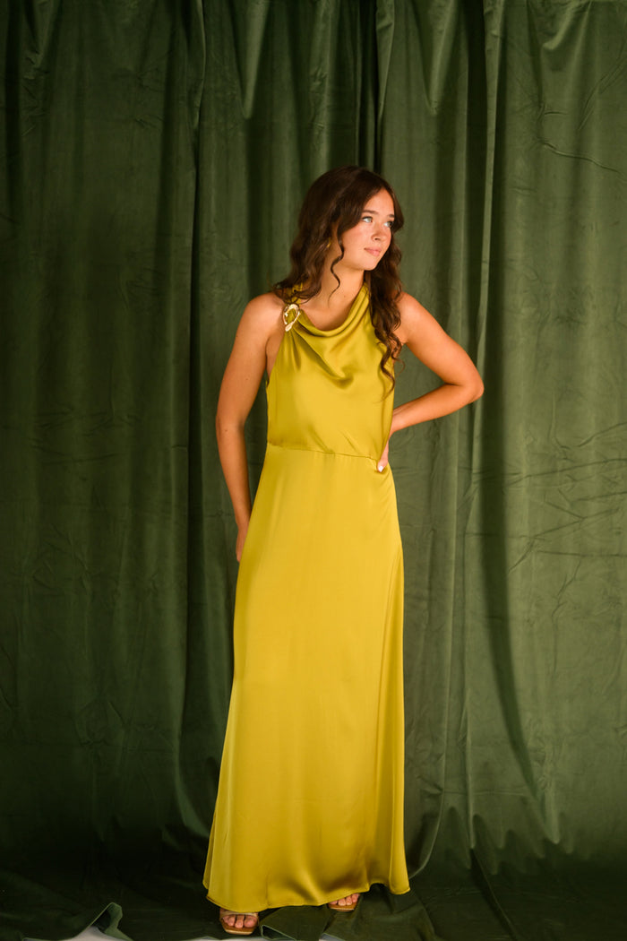 Chartreuse Crush Satin Dress