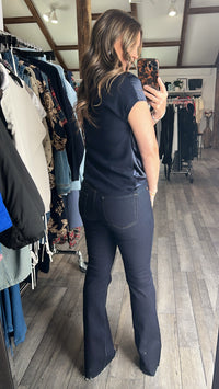 Navy Cowl Neck Combo Blouse