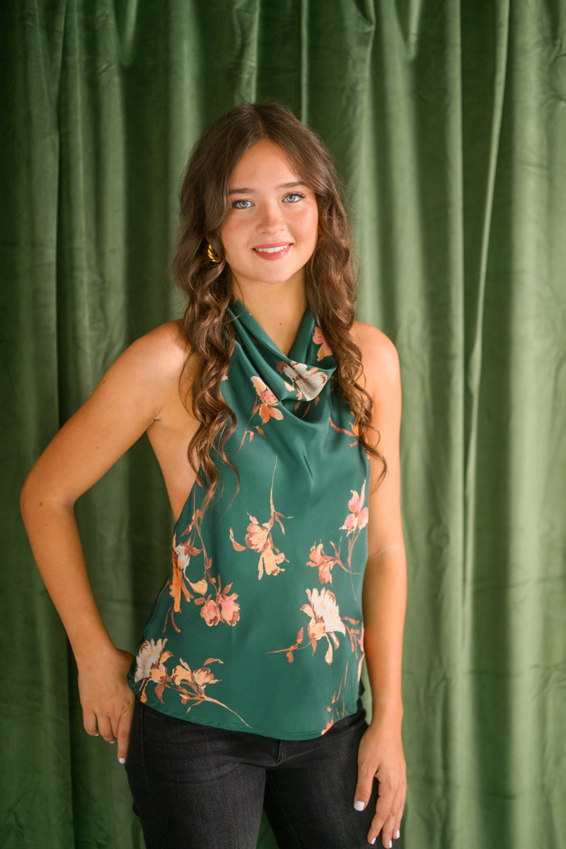 Jasmin Floral Halter Satin Top