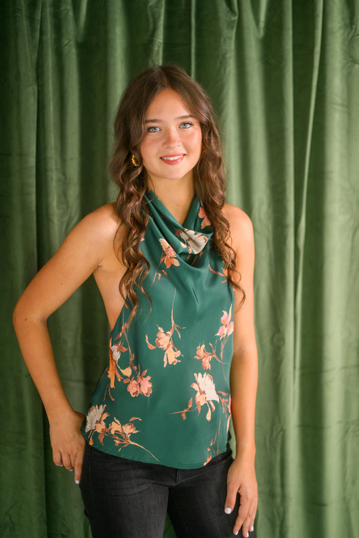 Jasmin Floral Halter Satin Top