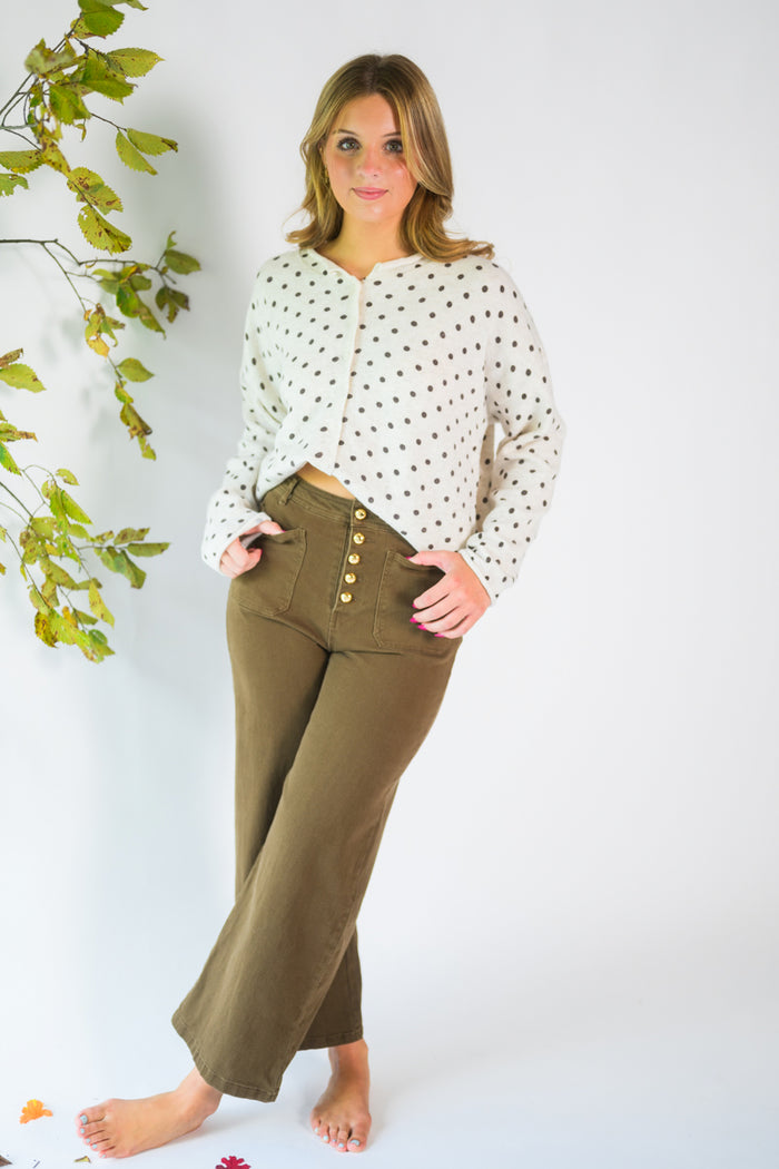 Oatmeal Cardigan Brown Polka Dots