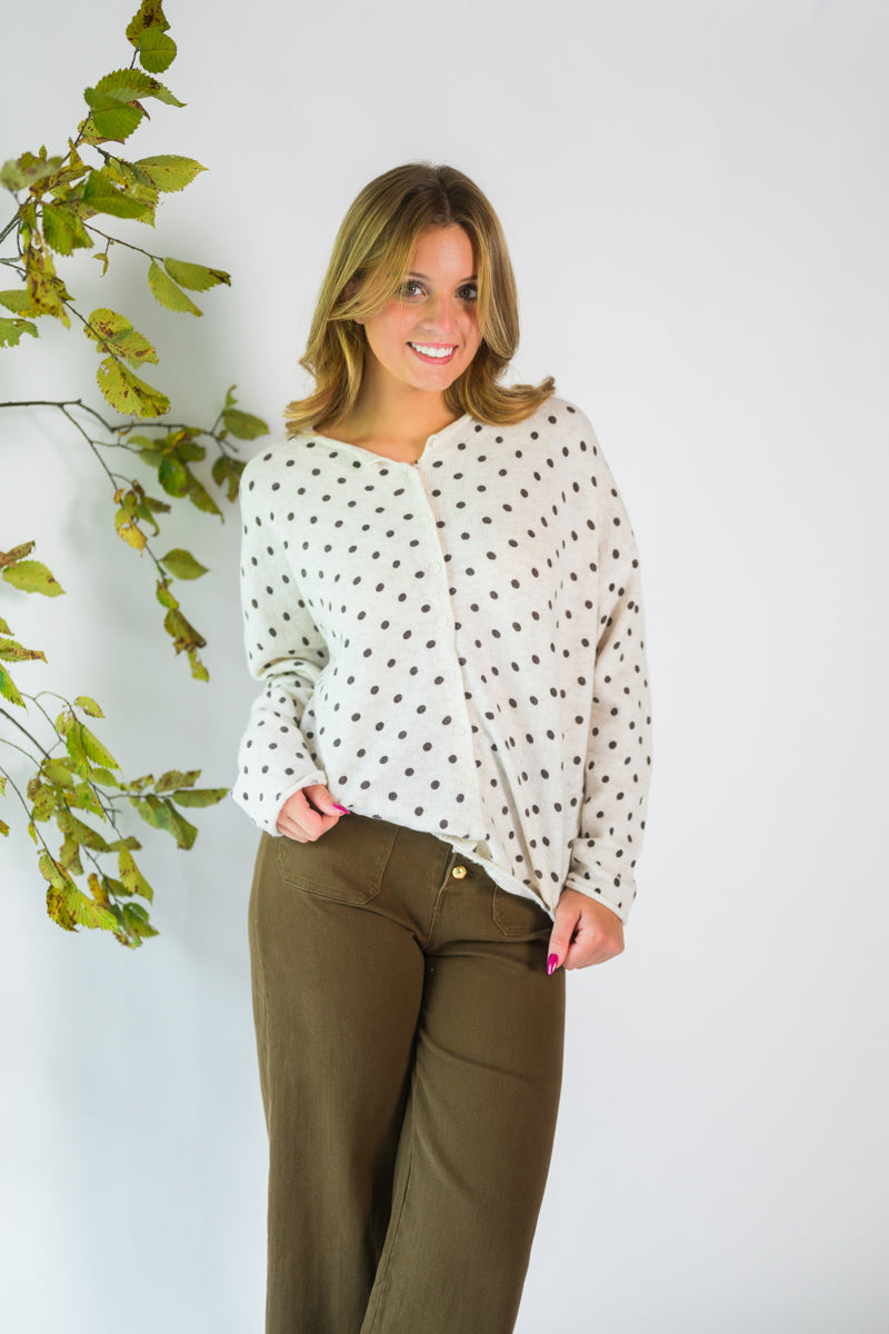Oatmeal Cardigan Brown Polka Dots