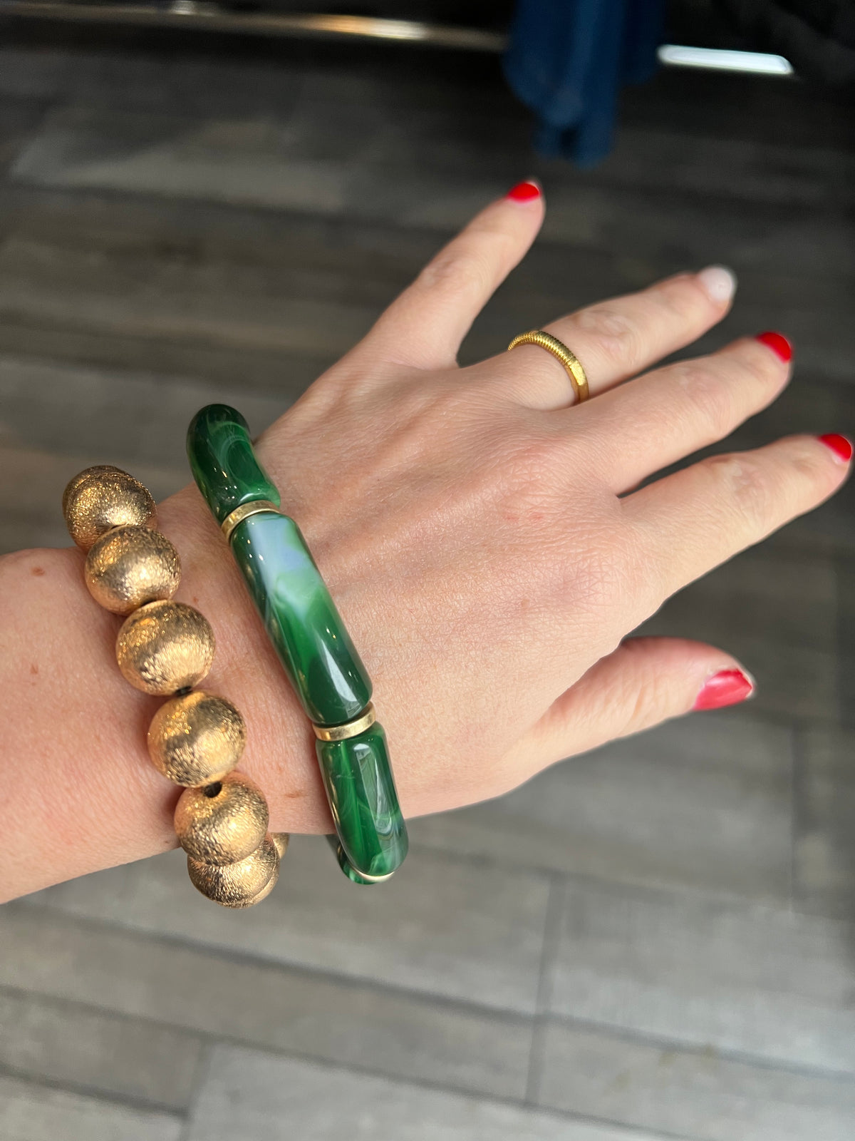 Green Golden Glam 2 Row Bracelet