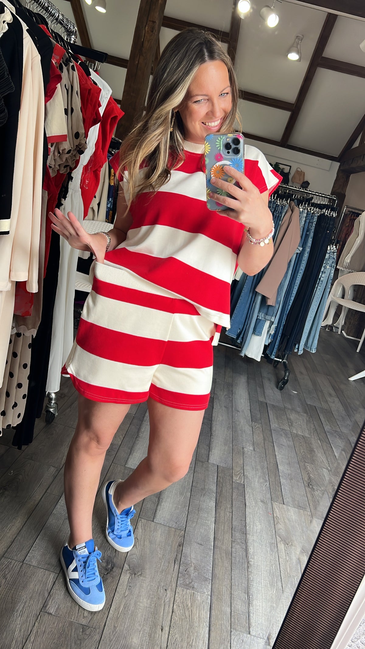 Red Thick Stripe Shorts