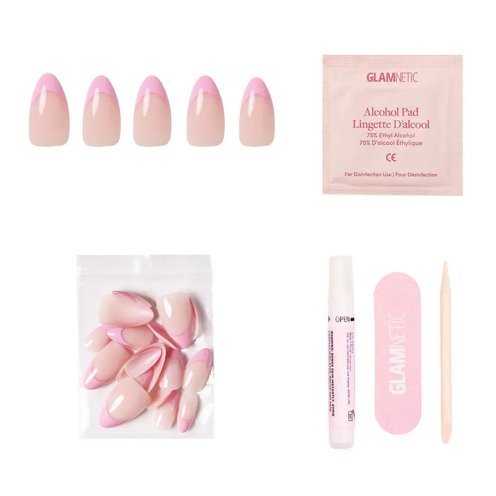 Pink Macaron Press-On Nails | Pink French Tip | Short Almond