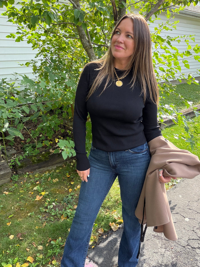 Ribbed Long Sleeve Black Top
