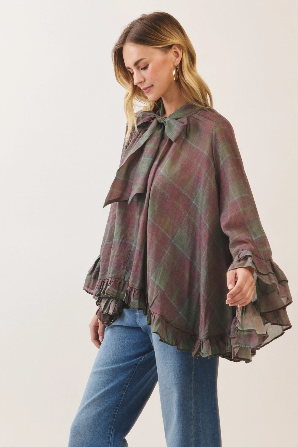 Autumn Daydream Plaid Bow Tie Top