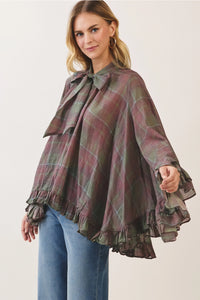 Autumn Daydream Plaid Bow Tie Top