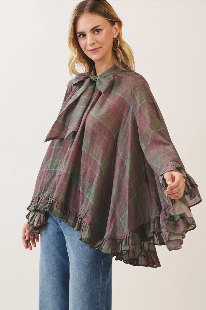 Autumn Daydream Plaid Bow Tie Top