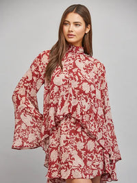 Faye Floral Print with Tie Back Detail Ruffled Panel Flowy Dress