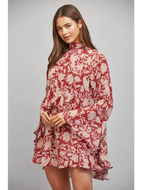 Faye Floral Print with Tie Back Detail Ruffled Panel Flowy Dress