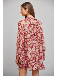 Faye Floral Print with Tie Back Detail Ruffled Panel Flowy Dress