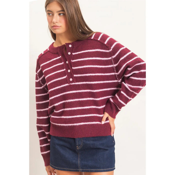 Seen You Yesterday Stripe Henley Sweater
