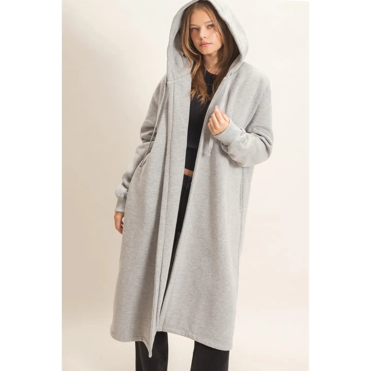 Oversized Hooded Open Front Coat/Sweatshirt