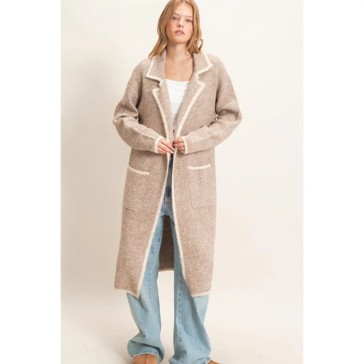 Nola Notched Collar Coatigan Sweater