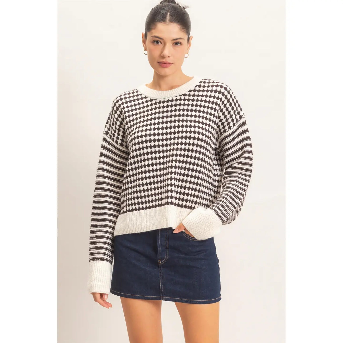 Marnie Mixed Pattern Long Sleeve Sweater