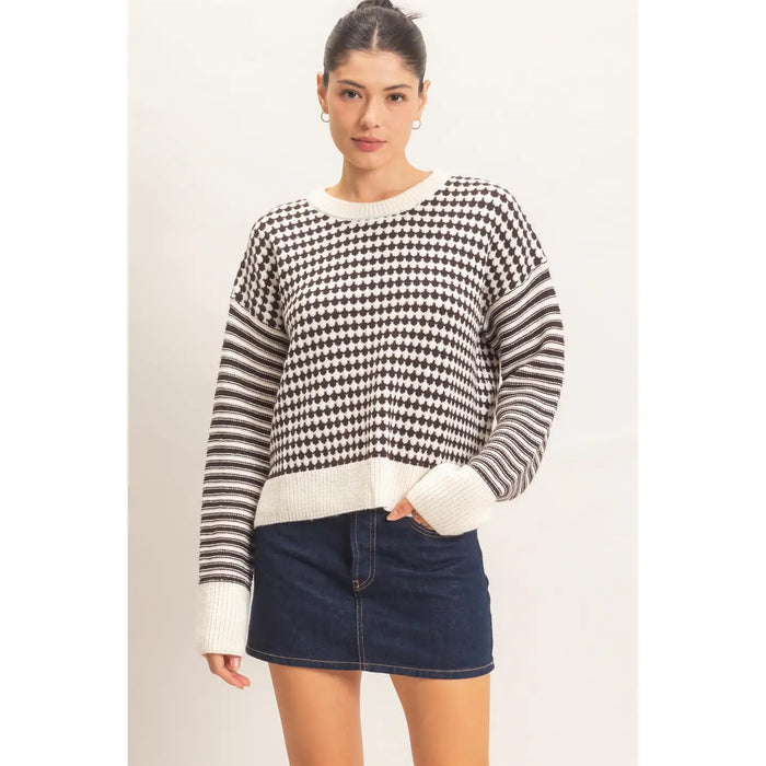 Marnie Mixed Pattern Long Sleeve Sweater