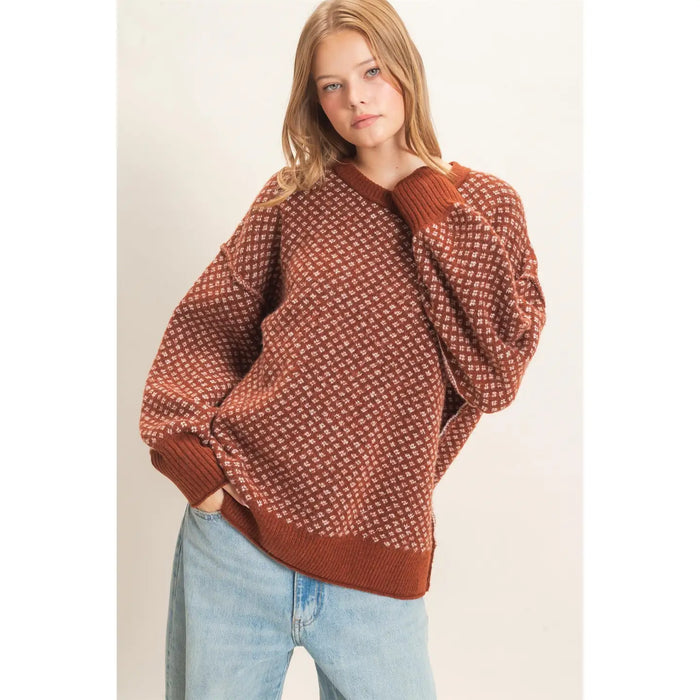 Dela Diamond Jacquard Knit Sweater