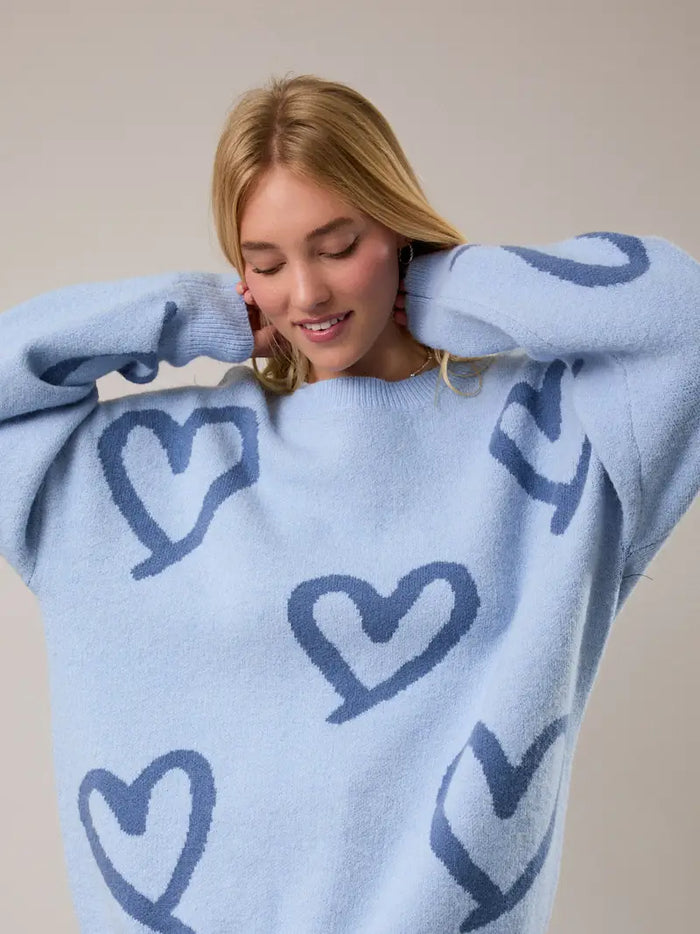 Blue Heart Round Neck Sweater